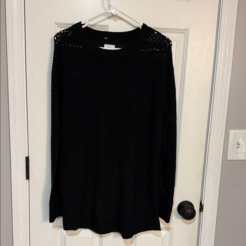 Aerie Black Open Knit Pullover Sweater Lightweight